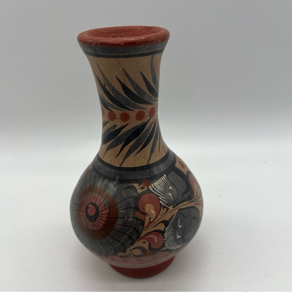 Mexican Made Tonala Vase Foral Coral Gray Color Artisan Ethnic Handmade Painted - Picture 15 of 16